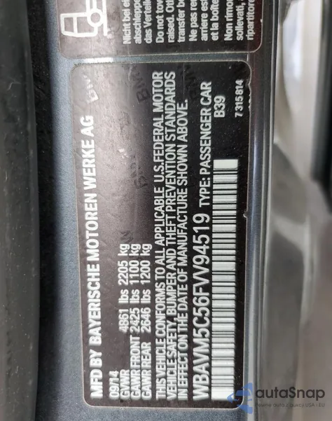 2015 BMW X1 xDrive35I z USA, uszkodzony, nr VIN WBAVM5C56FVV94519